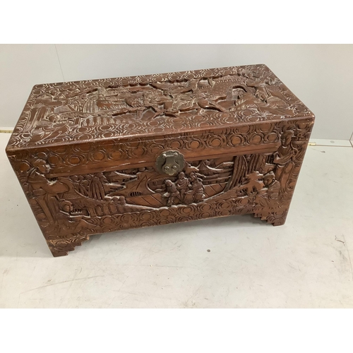 1155 - A small Chinese camphorwood trunk, width 73cm, depth 35cm, height 40cm. Condition - fair