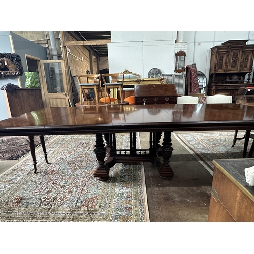1158 - A reproduction French mahogany extending dining table, length 304cm extended, depth 128cm, height 74... 