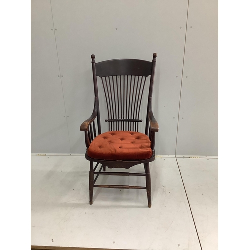 1163 - An early 20th century American ash armchair, width 60cm, depth 46cm, height 114cm. Condition - fair... 