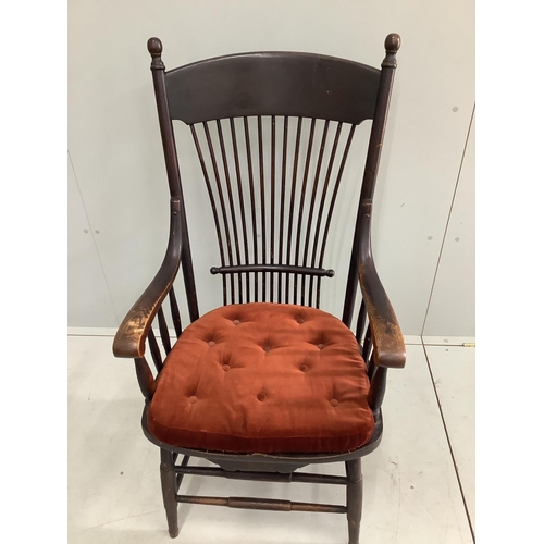 1163 - An early 20th century American ash armchair, width 60cm, depth 46cm, height 114cm. Condition - fair... 