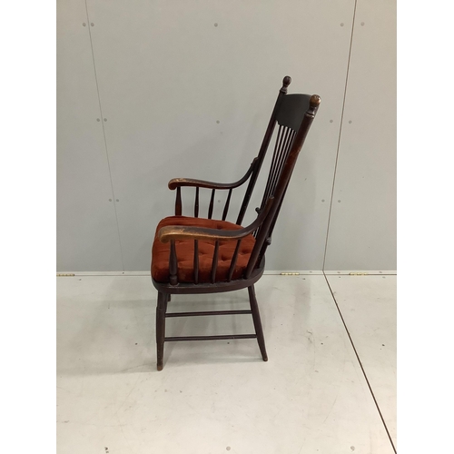 1163 - An early 20th century American ash armchair, width 60cm, depth 46cm, height 114cm. Condition - fair... 