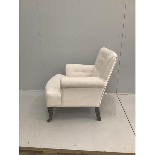 1164 - A modern Victorian style upholstered armchair, width 72cm, depth 70cm, height 76cm.  Condition - fai... 