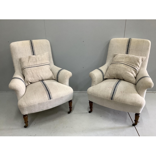 1171 - A pair of 19th century French armchairs, width 80cm, depth 70cm, height 92cm. Condition - fair... 