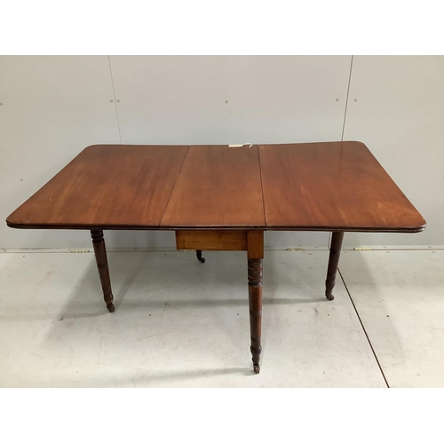 1182 - A Regency mahogany drop leaf dining table, width 88cm, depth 42cm, height 71cm.  Condition - fair... 