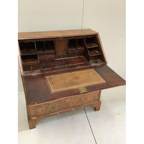 1189 - An 18th century feather-banded walnut bureau, width 92cm, depth 50cm, height 100cm. Condition - fair... 