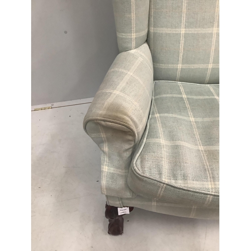 1190 - A George I styles upholstered wingback armchair, width 79cm, depth 76cm, height 120cm.  Condition - ... 