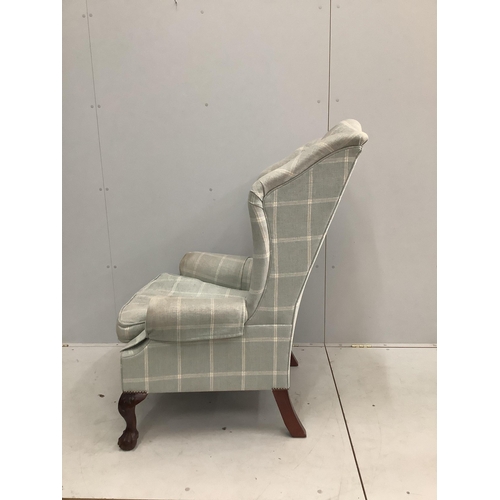 1190 - A George I styles upholstered wingback armchair, width 79cm, depth 76cm, height 120cm.  Condition - ... 