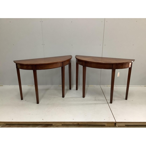 1191 - A pair of George III style mahogany D shaped console tables, width 104cm, depth 40cm, height 72cm. C... 