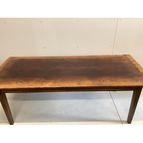 1210 - An 18th century style rectangular oak refectory dining table with cleated planked top on square tape... 