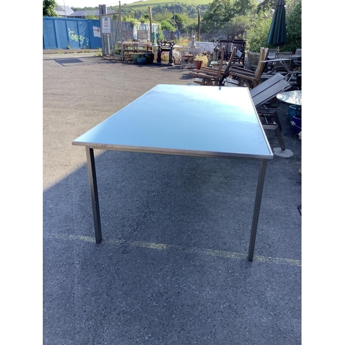 1223 - A Barlow Tyrie Mercury stainless steel glass top garden table, width 220cm, depth 101cm, height 74cm... 