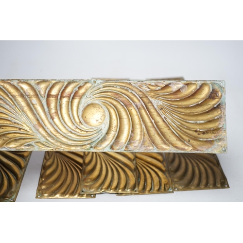 1258 - A set of brass embossed door plates, Art Nouveau style, 28 x 8cm. Condition - fair to good