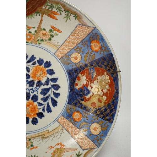 1269 - A pair of Japanese cloisonné enamel dragon vases and a Japanese Imari dish, 39.5cm diameter (3). C... 