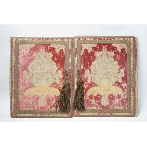 1273 - An embroidered writing pad in damask and velvet, in an 18th century style, 32 x 51cm. Condition - po... 