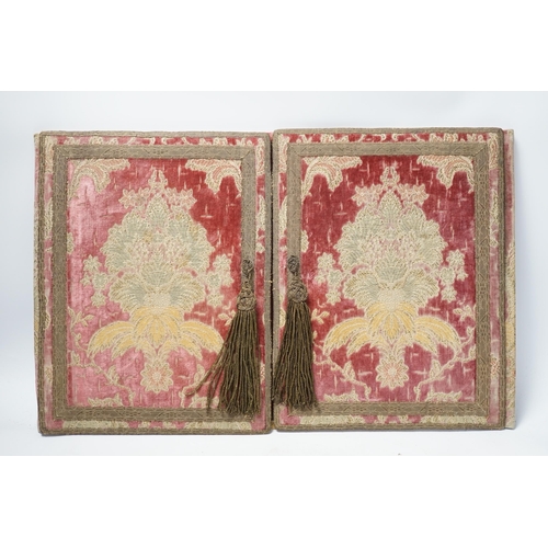 1273 - An embroidered writing pad in damask and velvet, in an 18th century style, 32 x 51cm. Condition - po... 