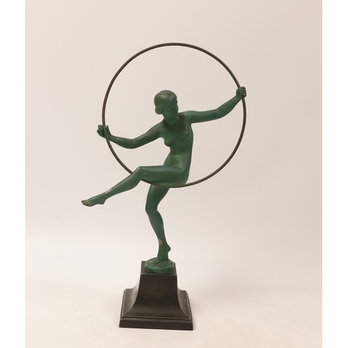 1277 - An Art Deco spelter model of a hoop dancer, signed Briand, 29cm. Condition - fair to good