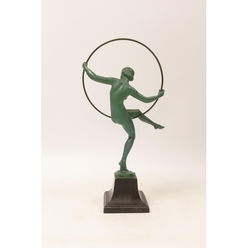 1277 - An Art Deco spelter model of a hoop dancer, signed Briand, 29cm. Condition - fair to good