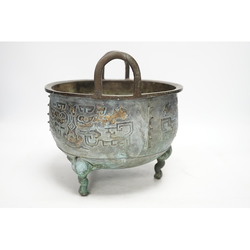 1279 - A large Chinese parcel gilt bronze tripod censer, 24.5cm high, 25cm diameter. Condition - fair... 