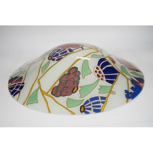 1281 - An Art Deco Maxonade Verrier, Paris, enamelled glass plafonnier, signed, 40.5cm diameter. Condition ... 