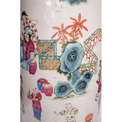 1285 - A large 19th century Chinese famille rose rouleau vase, 64cm. Condition - rim and neck have discolou... 