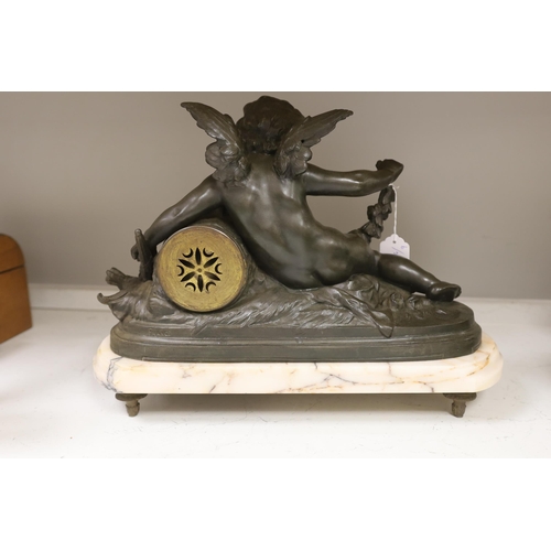 1289 - After Francois Hippolyte Moreau (French, 1832-1926), a late 19th century bronze cherubic mantel cloc... 