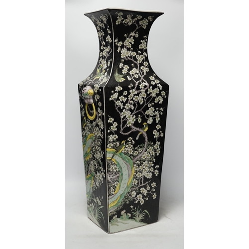 1290 - A large Chinese famille noire rectangular baluster vase, 63.5cm. Condition - fair, cracked