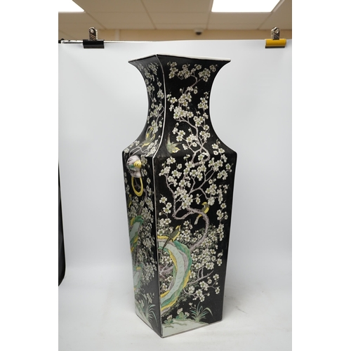 1290 - A large Chinese famille noire rectangular baluster vase, 63.5cm. Condition - fair, cracked