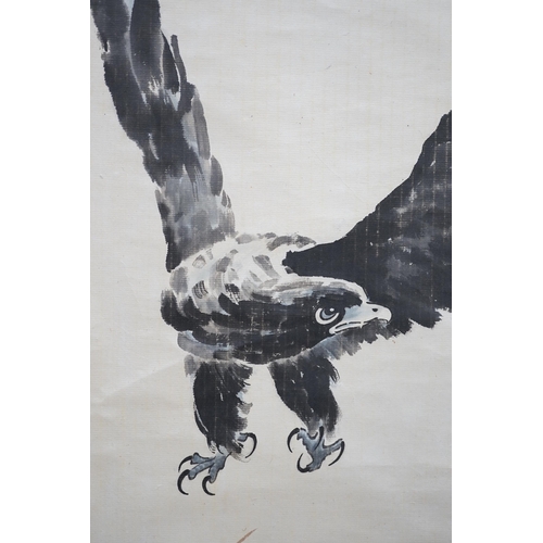 1294 - A Chinese scroll painting of a falcon, 163cm long. Condition - good