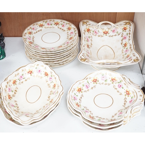 1298 - A sixteen piece Derby porcelain part dessert service, the borders painted with roses. Condition - so... 