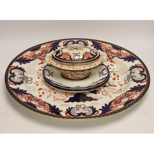 1300 - A Royal Crown Derby Japan pattern meat dish, together with three other, matching (4). Condition - fa... 