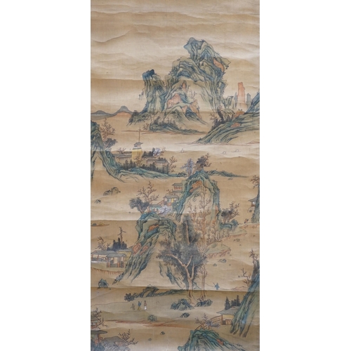 1301 - A Chinese scroll painting and scroll rubbing. Condition - poor