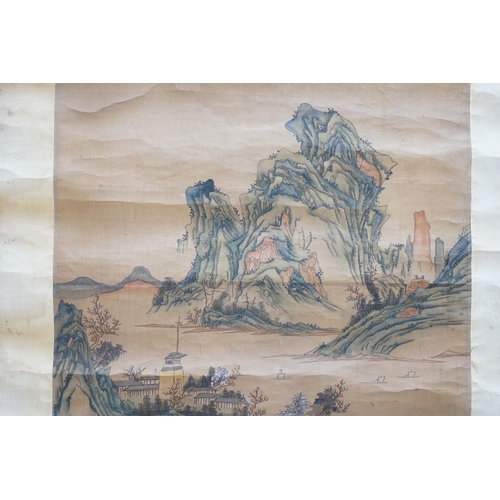 1301 - A Chinese scroll painting and scroll rubbing. Condition - poor