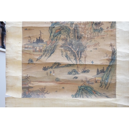 1301 - A Chinese scroll painting and scroll rubbing. Condition - poor