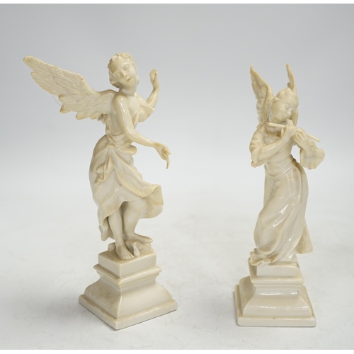 1317 - A pair of Nymphenburg white glazed figures of angels, tallest 18.5cm high. Condition - grubby, other... 