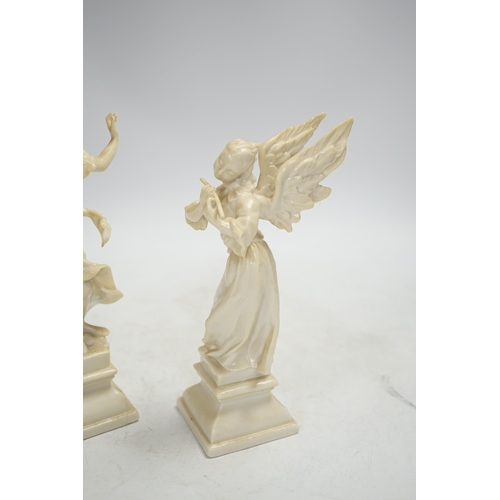 1317 - A pair of Nymphenburg white glazed figures of angels, tallest 18.5cm high. Condition - grubby, other... 