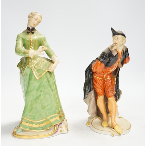 1320 - Two Nymphenburg Commedia dell Arte figures, modelled by Bustelli, tallest 21cm high. Condition - los... 