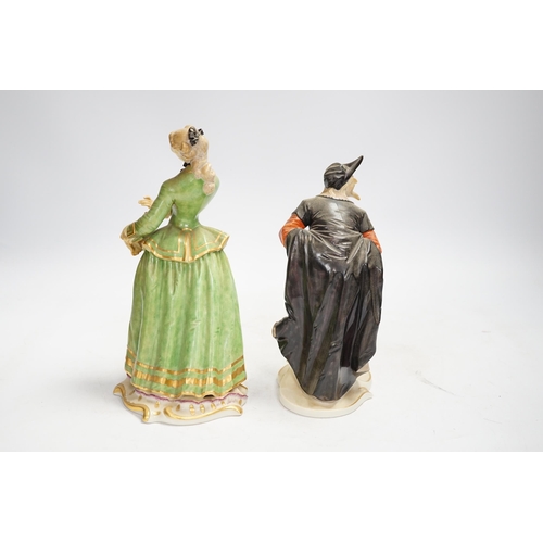 1320 - Two Nymphenburg Commedia dell Arte figures, modelled by Bustelli, tallest 21cm high. Condition - los... 