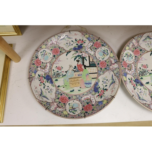 1322 - A pair of early 20th century Japanese porcelain chargers, 46cm diameter. Condition - good