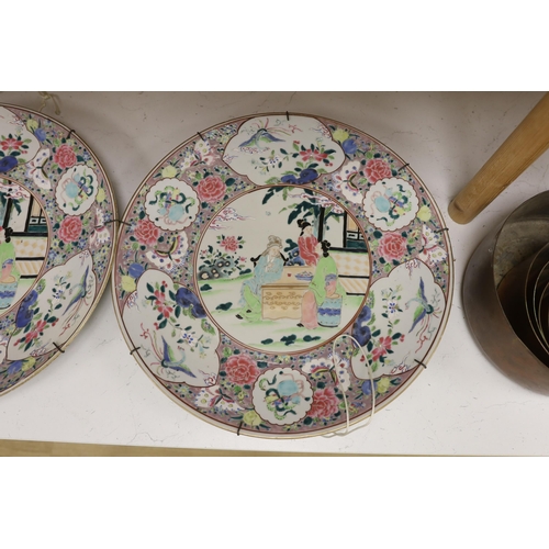 1322 - A pair of early 20th century Japanese porcelain chargers, 46cm diameter. Condition - good