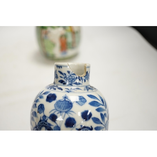 1334 - Chinese ceramics to include a crackleware vase and a blue and white vase, a jar and cover and a rice... 