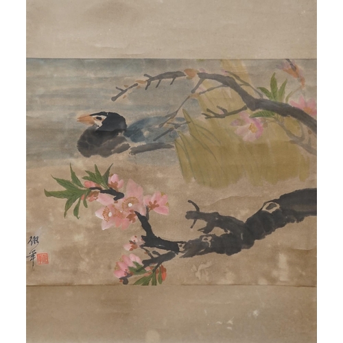 1335 - Style of Ren Yi Rei Bonian, a scroll painting of ducks. Condition - fair, some general creasing and ... 