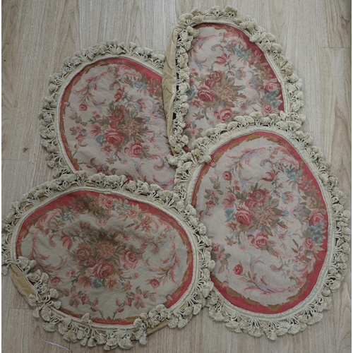 1338 - Four small fruit design woolwork cushion covers. Condition - fair, wear and fading commensurate with... 