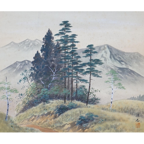 1344 - Nakanishi Roseki (1807-1884), scroll painting , Landscape pines and birch, 42 x 50cm. Condition - fa... 