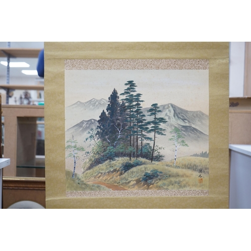 1344 - Nakanishi Roseki (1807-1884), scroll painting , Landscape pines and birch, 42 x 50cm. Condition - fa... 