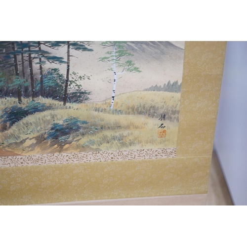 1344 - Nakanishi Roseki (1807-1884), scroll painting , Landscape pines and birch, 42 x 50cm. Condition - fa... 