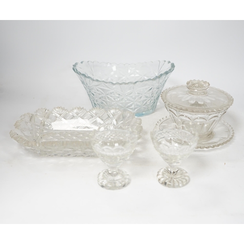 1356 - Six pieces of 19th century cut glass including a bon bon dish and a pair of glasses, largest 23cm. C... 