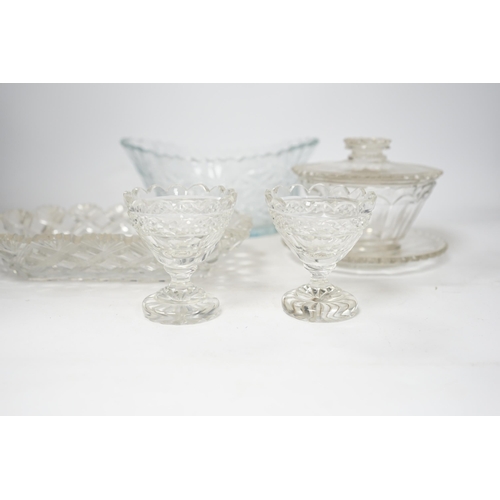 1356 - Six pieces of 19th century cut glass including a bon bon dish and a pair of glasses, largest 23cm. C... 