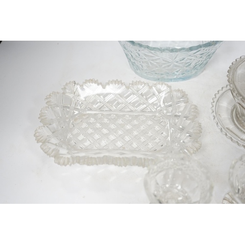 1356 - Six pieces of 19th century cut glass including a bon bon dish and a pair of glasses, largest 23cm. C... 