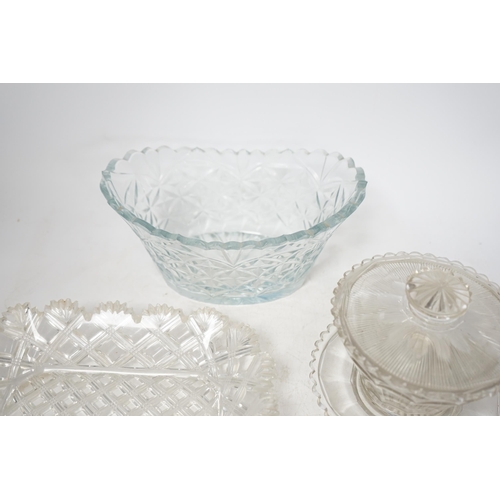 1356 - Six pieces of 19th century cut glass including a bon bon dish and a pair of glasses, largest 23cm. C... 