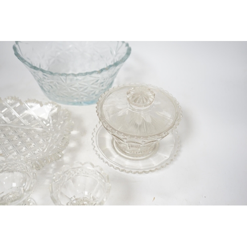 1356 - Six pieces of 19th century cut glass including a bon bon dish and a pair of glasses, largest 23cm. C... 