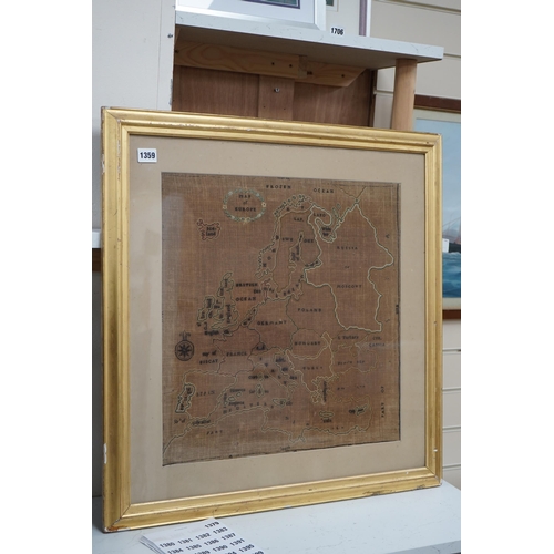 1359 - A late 19th century map sampler of Europe, linen backing discoloured by the light and sun, 46cm wide... 